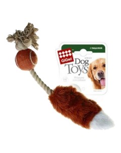 Игрушка пищалка для собак Мячик с лисьим хвостом длина 40 см Gigwi