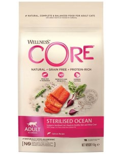 Сухой корм для кошек Sterilised лосось 4кг Wellness core