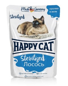 Влажный корм для кошек Sterilized для стерилизованных лосось в желе 22шт по 100г Happy cat