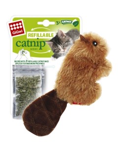 Мягкая игрушка для кошек Бобренок искусственный мех коричневый 16 см Gigwi