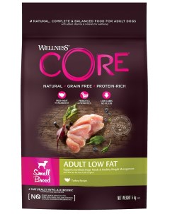 Сухой корм для собак ADULT Low Fat для маленьких пород индейка 5кг Wellness core