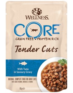 Влажный корм для кошек Tender Cuts тунец в пикантном соусе 85г Wellness core