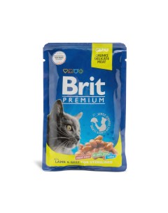 Корм влажный Premium для взрослых кошек ягненок и говядина в соусе пауч 85 г Brit*