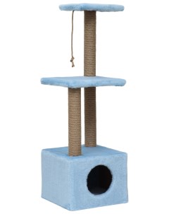Домик для кошек с двумя полками и ковролином голубой 37х37х111 см джут Nobrand