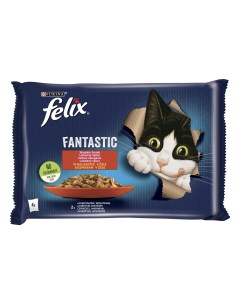 Влажный корм для кошек Аппетитные кусочки микс вкусов мясо и птица 4 шт по 85 г Felix