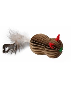 Дразнилка для кошек Мышонок летун перья текстиль коричневый 14 см Japan premium pet