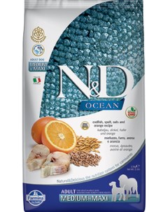 Сухой корм для собак N D Ocean Adult Medium Maxi треска и апельсин 2 5кг Farmina