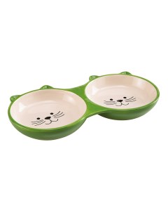 Двойная миска для кошек керамика зеленый бежевый 2 шт по 0 115 л Ferplast