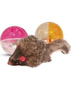 Набор игрушек для кошек 2 мяча мышь разноцветный 13 см 3 шт Триол