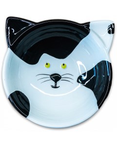 Одинарная миска для кошек Мордочка керамика черный белый 0 12 л Керамикарт