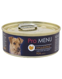 Консервы для собак мясное ассорти с индейкой 100г Pro menu