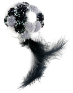 Игрушка для кошек мяч Пон Пон с перьями серый 24 см Petpark