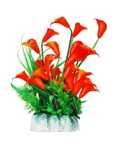 Растение аквариумное оранжевые цветы 24 см Уют