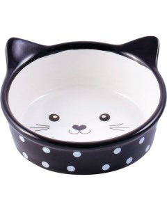 Миска для кошек Мордочка керамическая черная в горошек 250мл Керамикарт