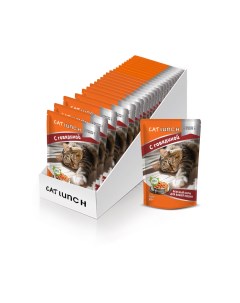 Влажный корм для кошек кусочки в желе с говядиной 24шт по 85г Cat lunch