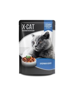 Влажный корм для кошек Premium Nutrition сельдь и форель в соусе 85г X-cat