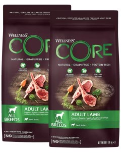 Сухой корм для собак CORE с ягненком и яблоком 2 шт по 1 8 кг Wellness core