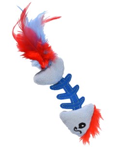 Жевательная игрушка для кошек Fish Bone мята плюш голубой красный 11 см Petstages