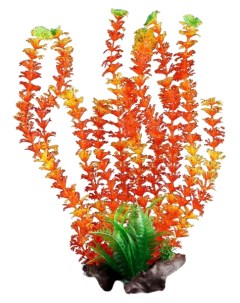 Искусственное растение для аквариума на коряге оранжевое 400 мм Пижон аква