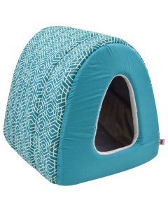 Лежанка туннель Геометрия морская волна бязь плюш для кошек собак 42х50х35 см Zooexpress