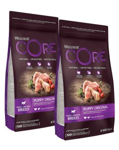 Сухой корм для собак средних пород CORE с индейкой и курицей 2 шт по 1 5 кг Wellness core