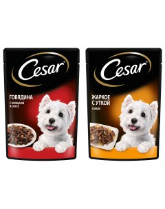 Консервы для собак набор 2 вкуса желе 14шт по 85г ломтики в соусе 14шт по 85г Cesar