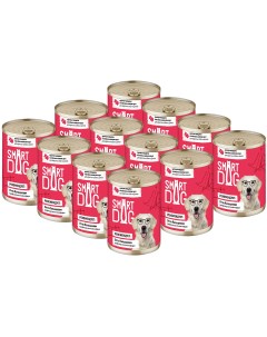 Консервы для собак с кусочками говядины и ягненка в соусе 12шт по 240г Smart dog