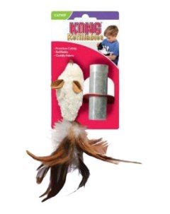 Мягкая игрушка для кошек Мышь полевка плюш перья мята белый коричневый 15 см Kong