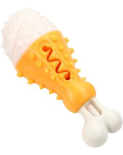 Игрушка для собак Голень под лакомства TPR нейлон 17 см желтая белая Пижон