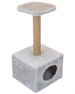 Домик когтеточка ЧИП Куб малый серый с полкой столбик джут 36 x 35 x 71 см Дарэлл