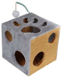 Домик для кошек Кубик с лапкой и игрушкой 40х40х40см серый Zoomark