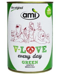 Консервы для собак V love Every Day Green Веганский Чечевица и брокколи 400 г Ami