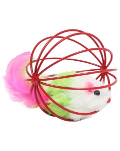 Игрушка Мышь в шаре с перьями 6 см красный шар Пижон