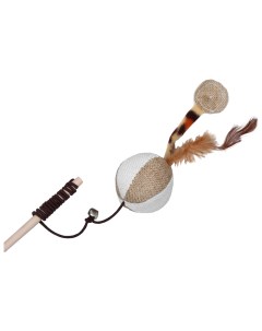 Дразнилка удочка с мягким шариком и перьями на деревянной ручке 40 см Пижон