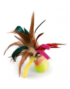 Мяч для кошек с перьями разноцветный 12 см Gigwi