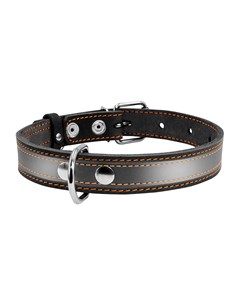 Ошейник для собак кожаный со светоотражающей лентой черный 20мм х 32 40см Collar