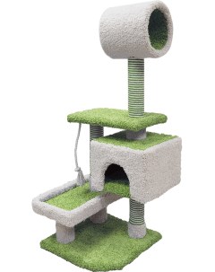 Комплекс для кошек с квадратным домом лежанкой и трубой зеленый 4 уровня Зооник