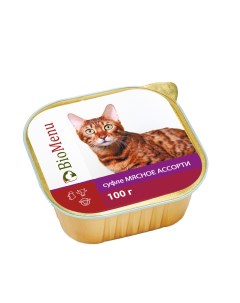 Консервы для кошек Суфле мясное ассорти 15 шт по 100 г Biomenu