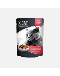 Влажный корм для кошек Premium Nutrition курица и индейка в соусе 85г X-cat