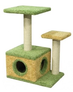Комплекс для кошек Домик Лежо бежевый зеленый 3 уровня Пушок