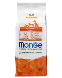 Сухой корм для щенков Speciality Monoprotein утка рис картофель 2 шт по 12 кг Monge