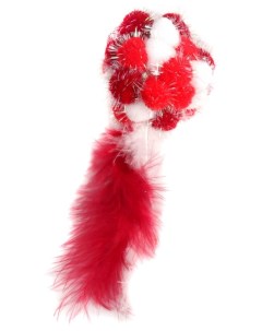 Игрушка для кошек мяч Пон Пон с перьями красный 24 см Petpark