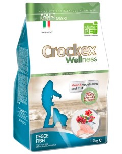 Сухой корм для собак Wellness Adult Medio Maxi рыба рис 12кг Crockex
