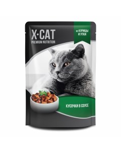 Влажный корм для кошек Premium Nutrition курица и утка в соусе 85г X-cat