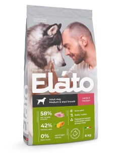 Корм сухой для собак средних и крупных пород Holistic с ягненком и олениной 8 кг Elato