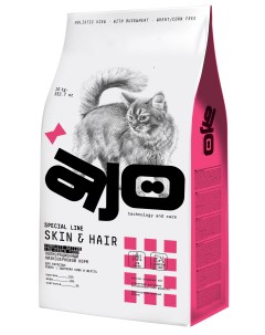 Сухой низкозерновой корм для кошек Skin Hair Здоровая кожа и красивая шерсть 10кг Ajo