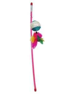 Дразнилка для кошек Шарик с перьями пластик перья сизаль разноцветный 44 см Триол