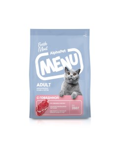 Сухой корм для взрослых кошек Menu с говядиной 350 г Alphapet