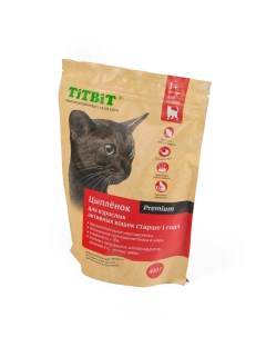 Сухой корм для кошек для взрослых активных от 1 до 7 лет с мясом цыпленок 0 4кг Titbit