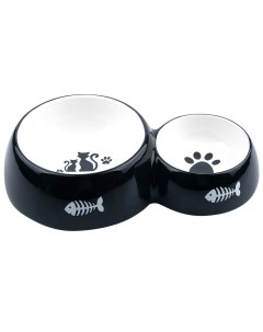 Двойная миска для кошки керамика черный 0 3 л Foxie